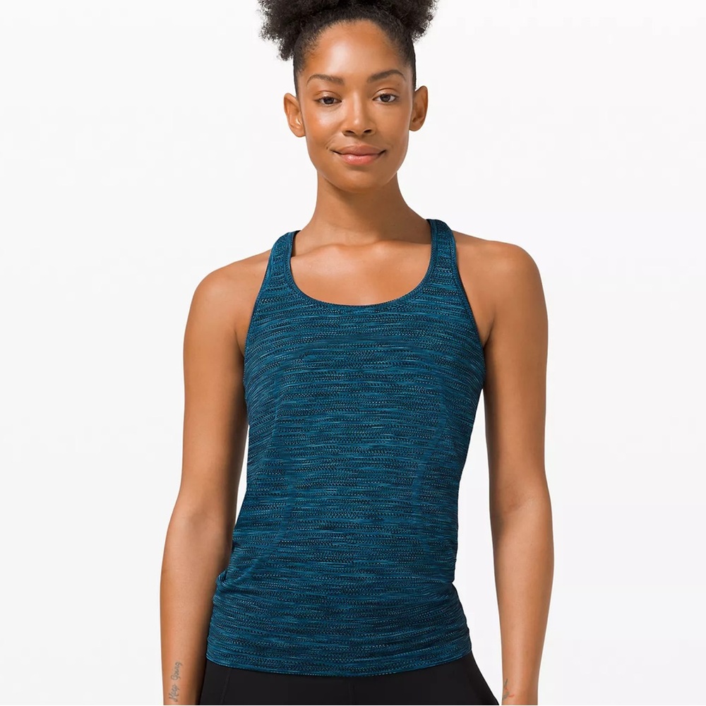 Lululemon Swiftly Tech Racerback Tank 2.0 - size 10 -Prism Stripe Turquoise Tide